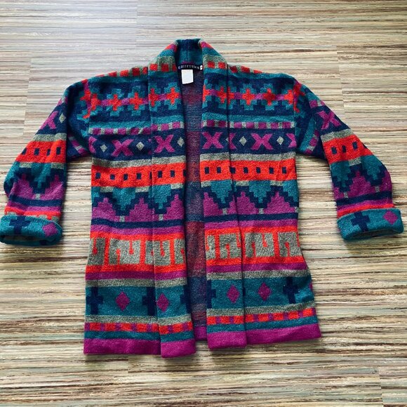 Mohair Blend Open Front Cardigan Sweater Vintage IB Diffusion 90s Southwestern - Picture 1 of 6